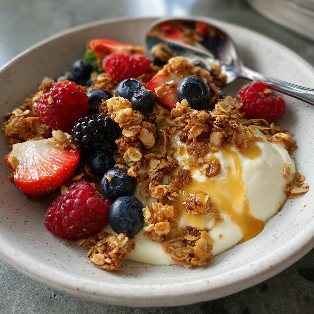 Frühstück mit Joghurt und Obst