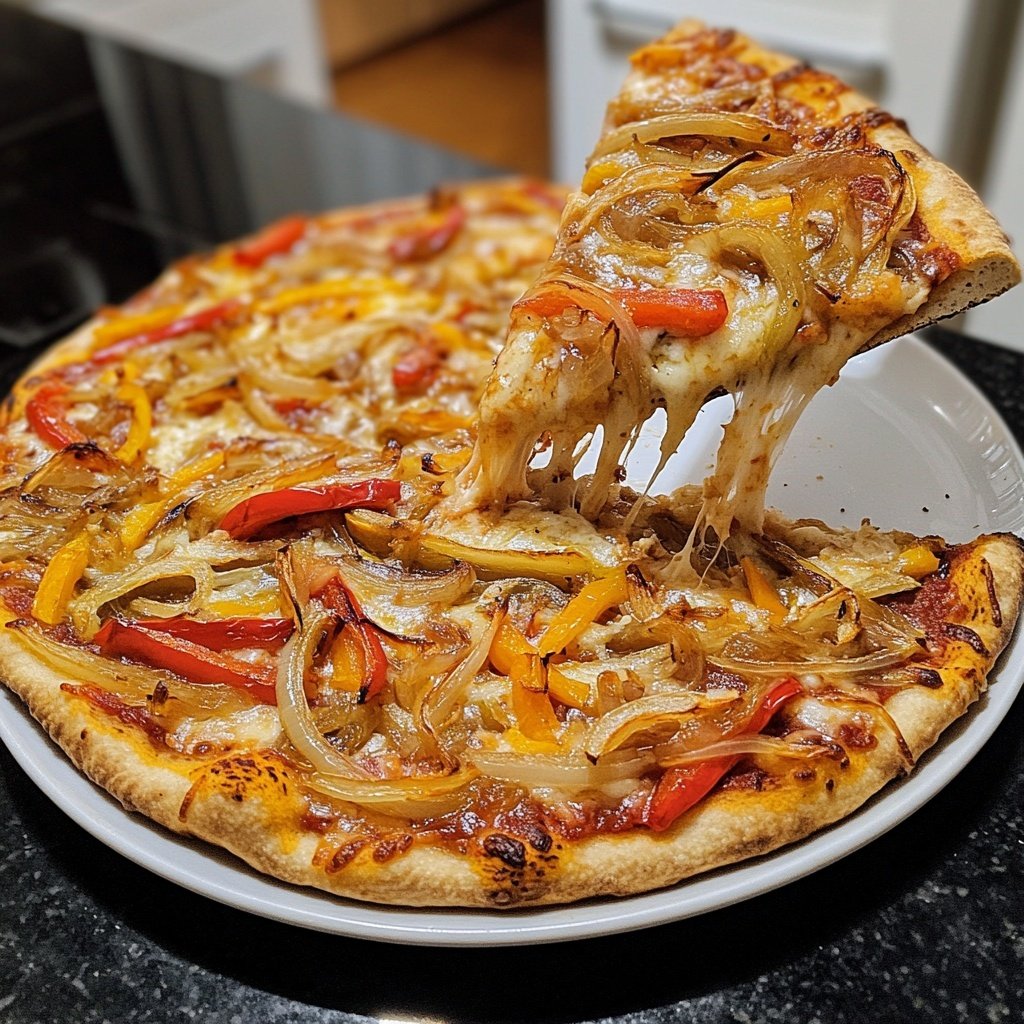 Pizza mit Zwiebeln und Paprika