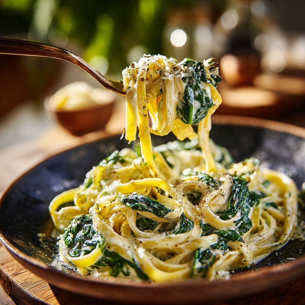 Tagliatelle mit Spinat und Zitronencreme