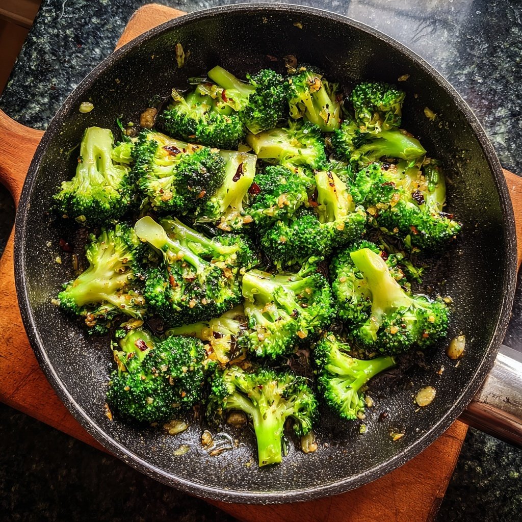 Brokkoli Pfanne Mit Knoblauch Öl