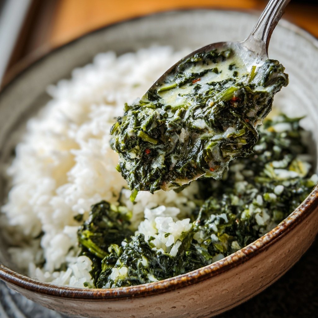 Mittagessen mit Spinat und Reis