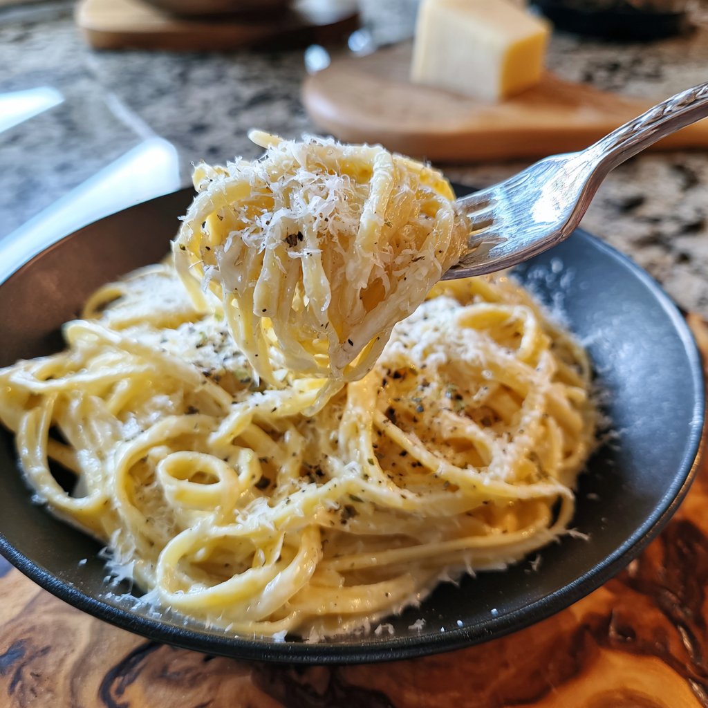 Romantische Pasta mit Sahnesauce und Parmesan