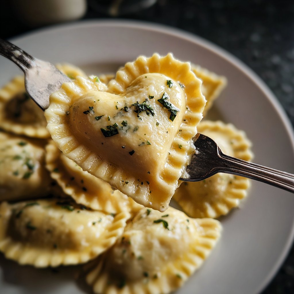 Ravioli in Herzform mit Ricottafüllung